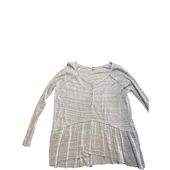 We the Free People Coastline Gray Thermal Waffle Knit Henley Peplum Boho Medium - Picture 1 of 4